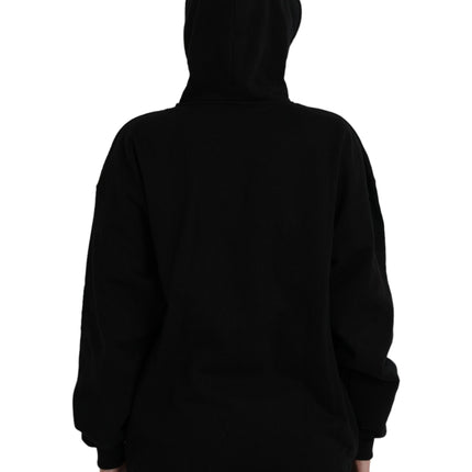 Black Cotton Logo Hooded Pullover Sweatshirt Sweater