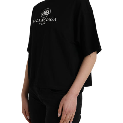 Black Cotton Logo Crew Neck Short Sleeves T-shirt