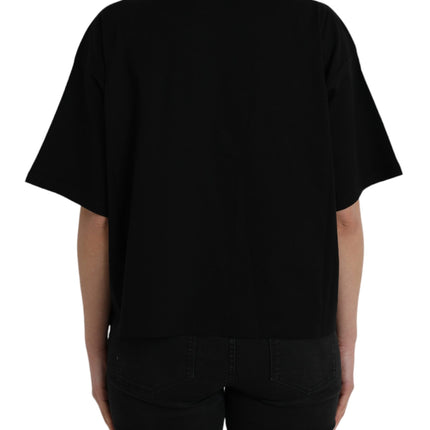 Black Cotton Logo Crew Neck Short Sleeves T-shirt