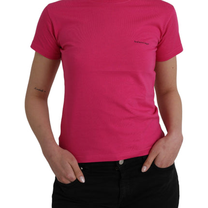 Pink Cotton Crew Neck Short Sleeves Tee T-shirt