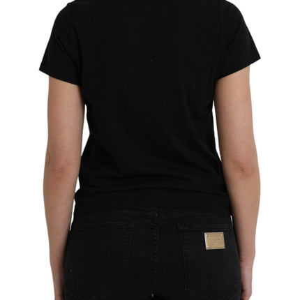 Black Cotton Logo Print Crew Neck Short Sleeves T-shirt