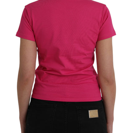 Pink Cotton Crew Neck Short Sleeves Tee Top T-shirt