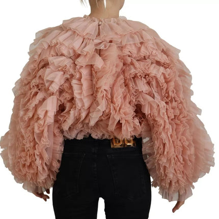 Pink Ruffles Long Sleeves Pullover Sweater