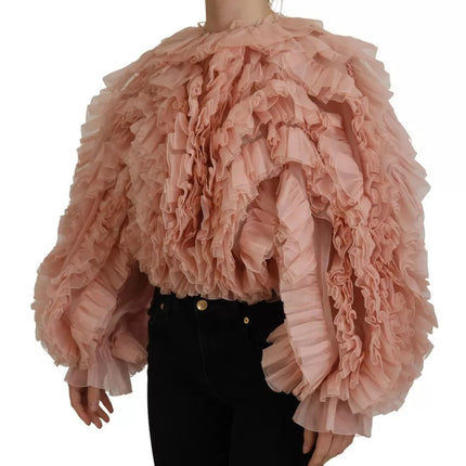 Pink Ruffles Long Sleeves Pullover Sweater