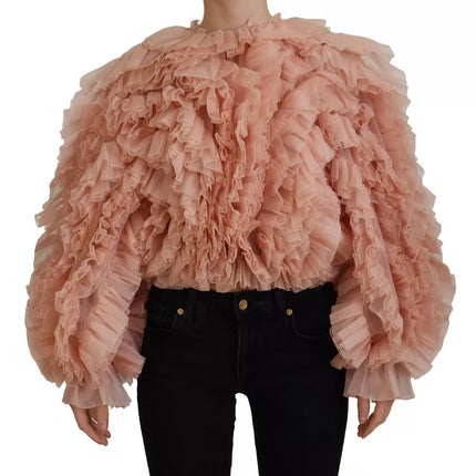 Pink Ruffles Long Sleeves Pullover Sweater