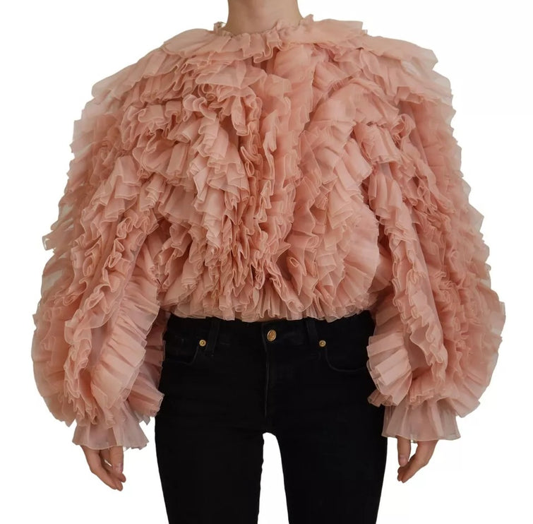 Pink Ruffles Long Sleeves Pullover Sweater