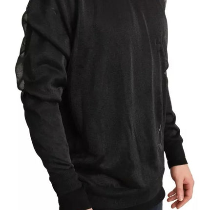 Black Logo Crewneck Long Sleeve Pullover Sweater