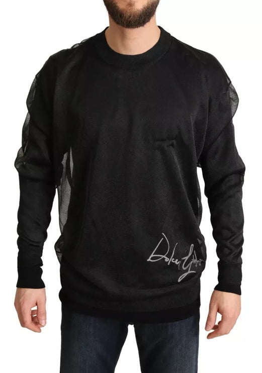 Black Logo Crewneck Long Sleeve Pullover Sweater