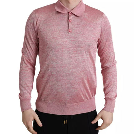 Pink Polyester Collared Men Pullover Sweater