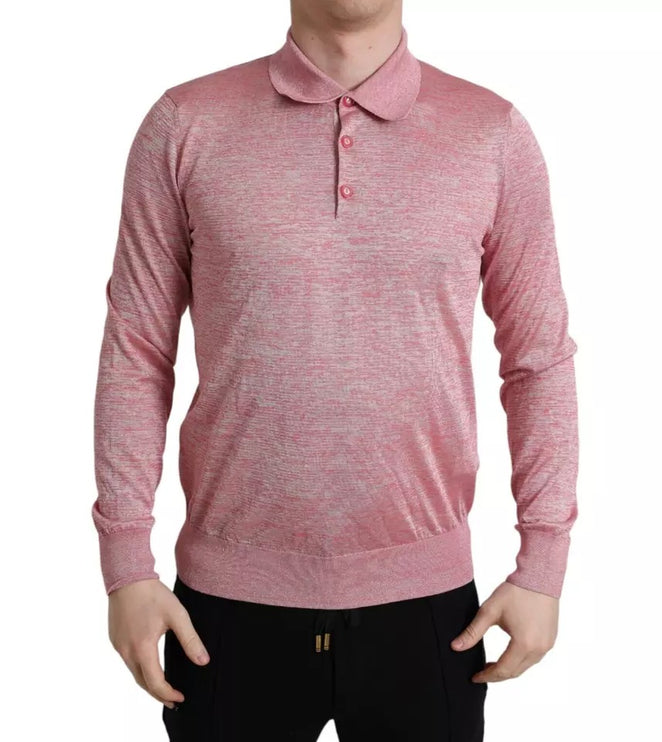 Pink Polyester Collared Men Pullover Sweater