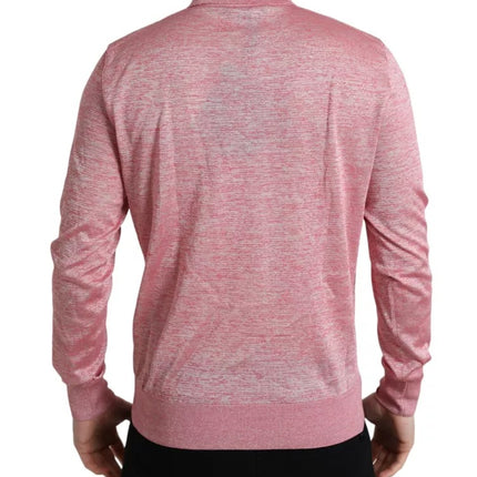 Pink Polyester Collared Men Pullover Sweater