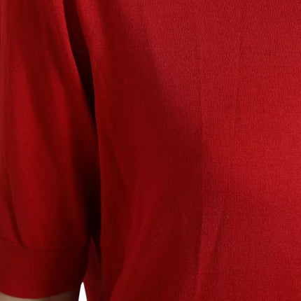 Red Silk Crewneck Short Sleeve Sweater