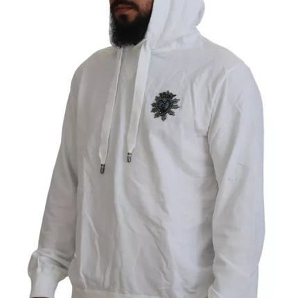 White Cotton Hooded Sweatshirt Logo Sweater