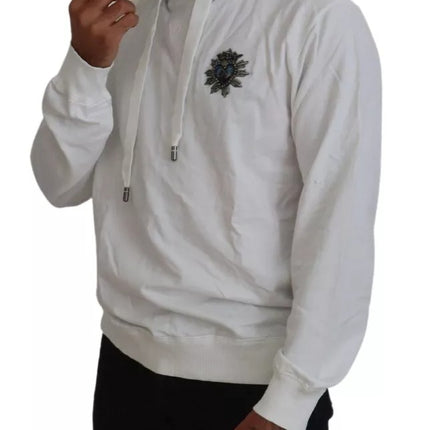 White Cotton Hooded Sweatshirt Logo Sweater