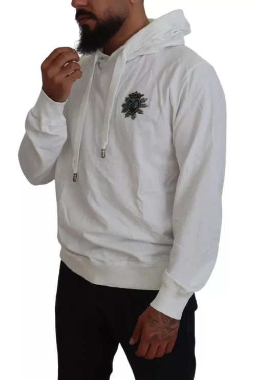 White Cotton Hooded Sweatshirt Logo Sweater