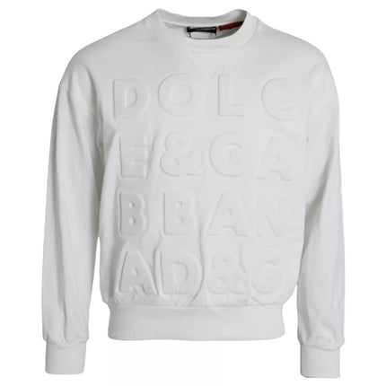 White Embossed Logo Cotton Men Sweatshirt Sweater