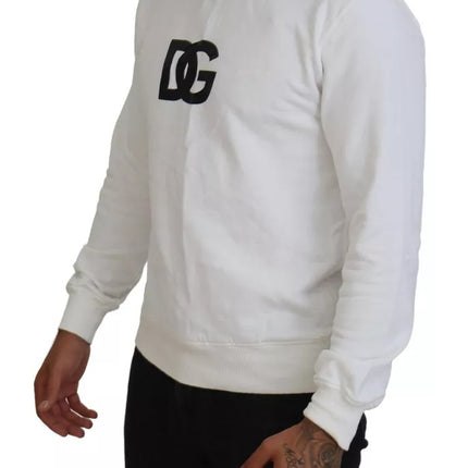 White Logo Cotton Crew Neck Pullover Sweater