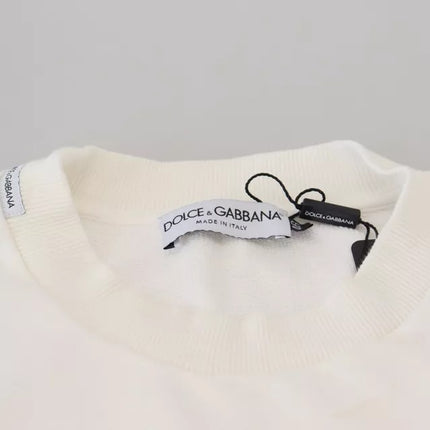 White Logo Cotton Crew Neck Pullover Sweater