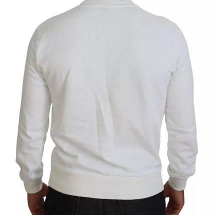 White Logo Cotton Crew Neck Pullover Sweater