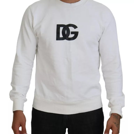 White Logo Cotton Crew Neck Pullover Sweater