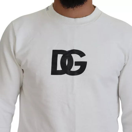 White Logo Cotton Crew Neck Pullover Sweater