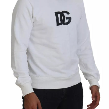 White Logo Cotton Crew Neck Pullover Sweater