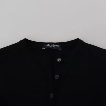 Black Button Down Slim Cardigan Wool Sweater