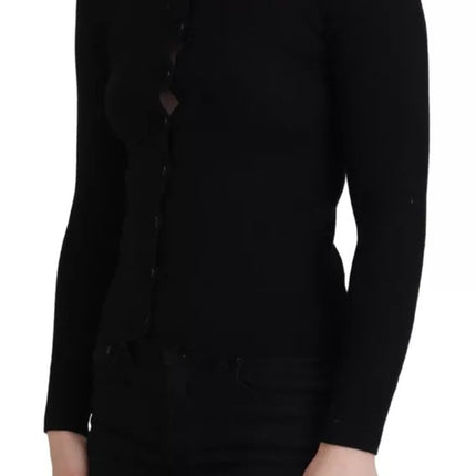 Black Button Down Slim Cardigan Wool Sweater