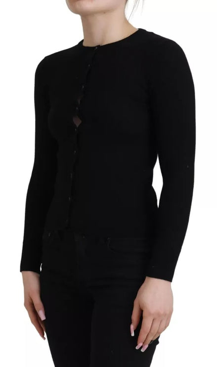 Black Button Down Slim Cardigan Wool Sweater