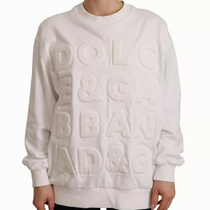 White Logo Embossed Cotton Sweatshirt Sweater