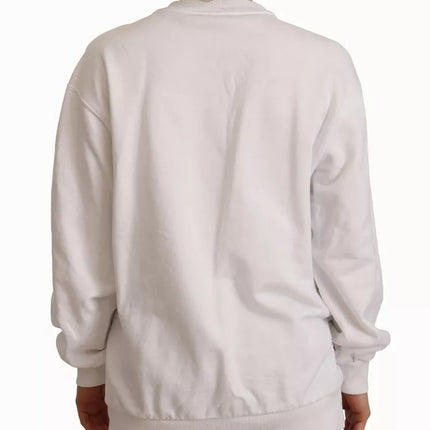 White Logo Embossed Cotton Sweatshirt Sweater