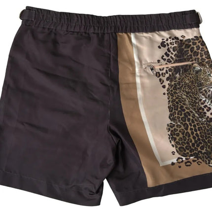 Dark Brown Leopard Beachwear Swimwear Shorts