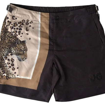 Dark Brown Leopard Beachwear Swimwear Shorts