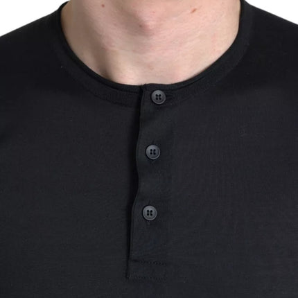 Black Buttoned Roundneck Short Sleeve T-shirt