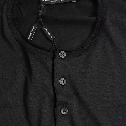 Black Buttoned Roundneck Short Sleeve T-shirt