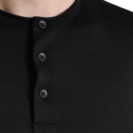 Black Buttoned Roundneck Short Sleeve T-shirt