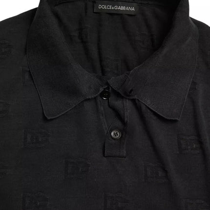 Black DG Logo Silk Jacquard Polo T-shirt