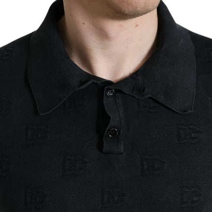 Black DG Logo Silk Jacquard Polo T-shirt