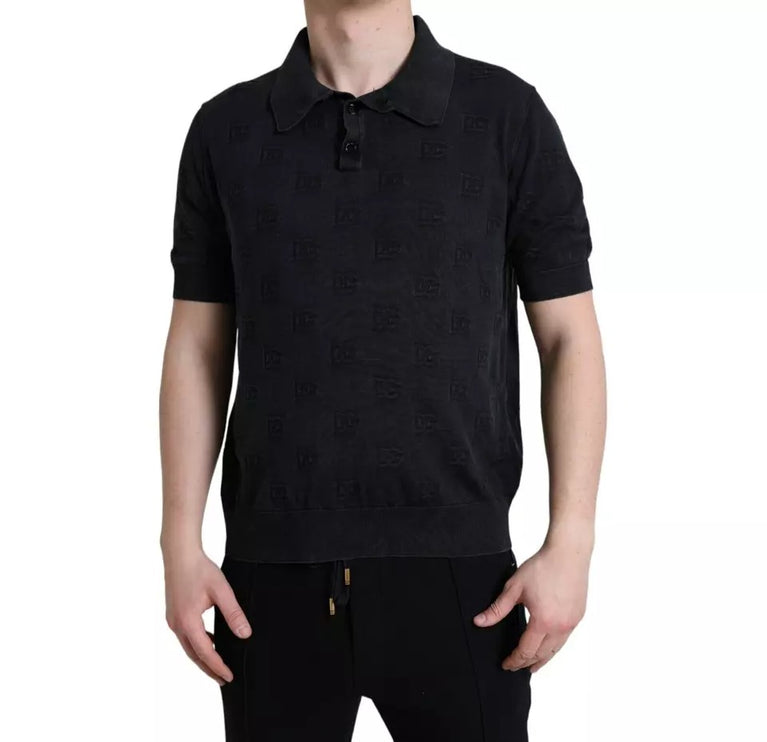 Black DG Logo Silk Jacquard Polo T-shirt