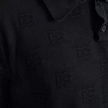 Black DG Logo Silk Jacquard Polo T-shirt