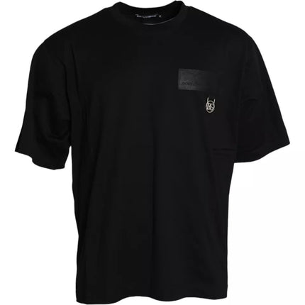 Black Logo Patch Cotton Crew Neck T-shirt