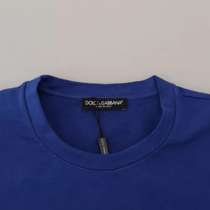 Blue Logo Print Crewneck Cotton T-shirt