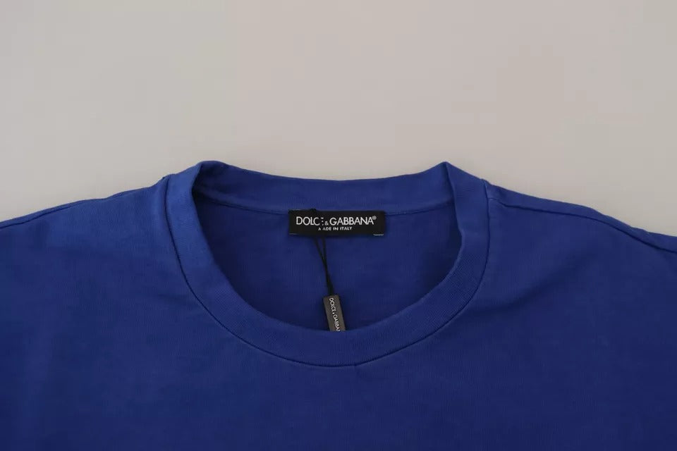 Blue Logo Print Crewneck Cotton T-shirt