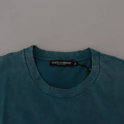 Blue Logo Print Crewneck Tee Cotton T-shirt