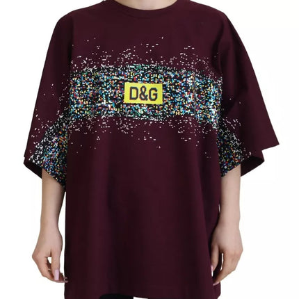 Bordeaux D&G Print Round Neck Cotton T-shirt