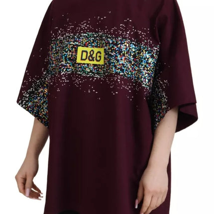 Bordeaux D&G Print Round Neck Cotton T-shirt