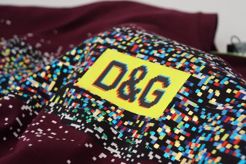 Bordeaux D&G Print Round Neck Cotton T-shirt