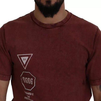 Maroon Printed Crewneck Tee Cotton T-shirt