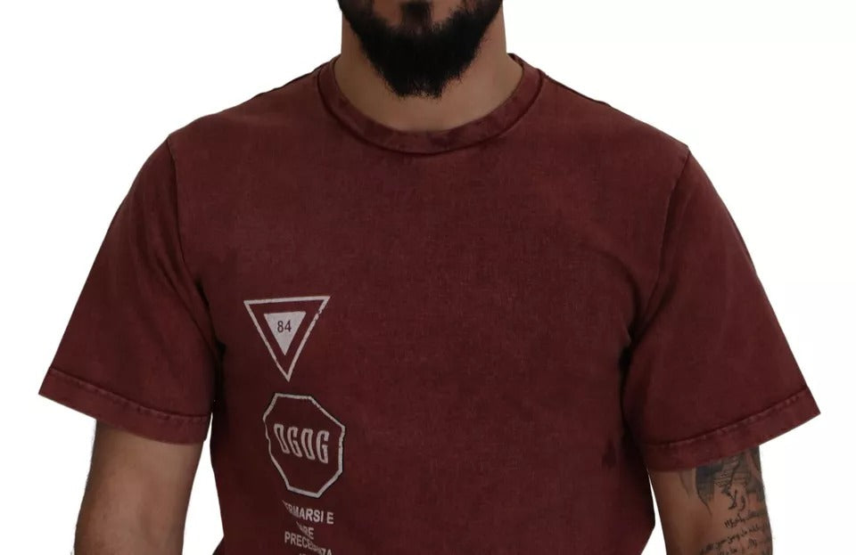 Maroon Printed Crewneck Tee Cotton T-shirt