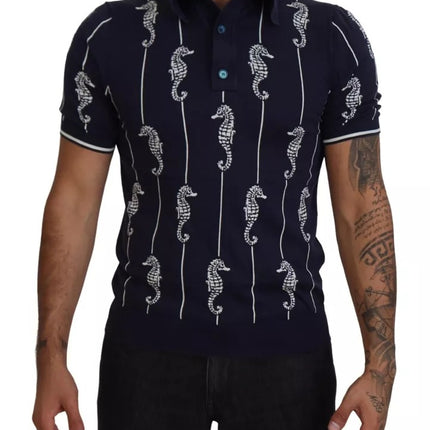 Dark Blue Sea Horse Collared Polo T-shirt